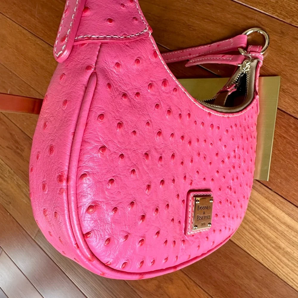 Dooney & Bourke Ostrich Embossed Leather Hobo Bag from the Ostrich Collection - Picture 7 of 11